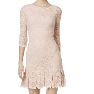 Calvin Klein Dress Women's 2 Blush Fluted Lace Sheath Floral Mini Formal